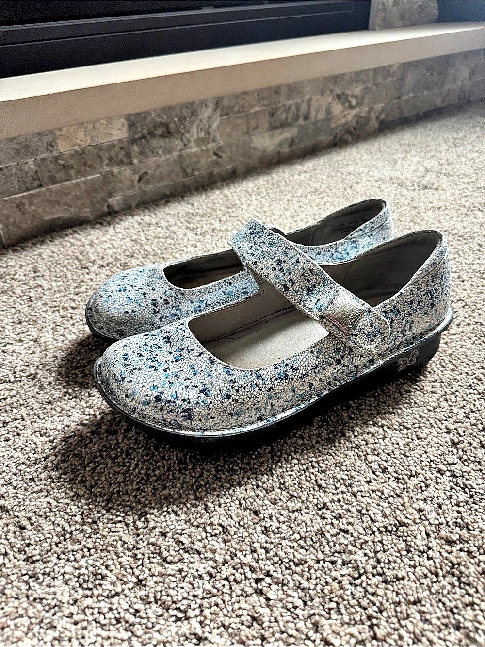 Alegria by PG Lite Mary Jane Blue & Silver Flats Women’s 40 guc